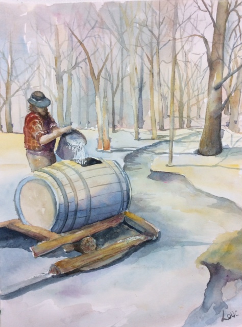 La cueillette de l'eau - 9 x 12 po